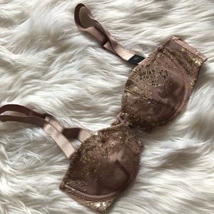 Pink & Gold Lace Unlined Bra 32C